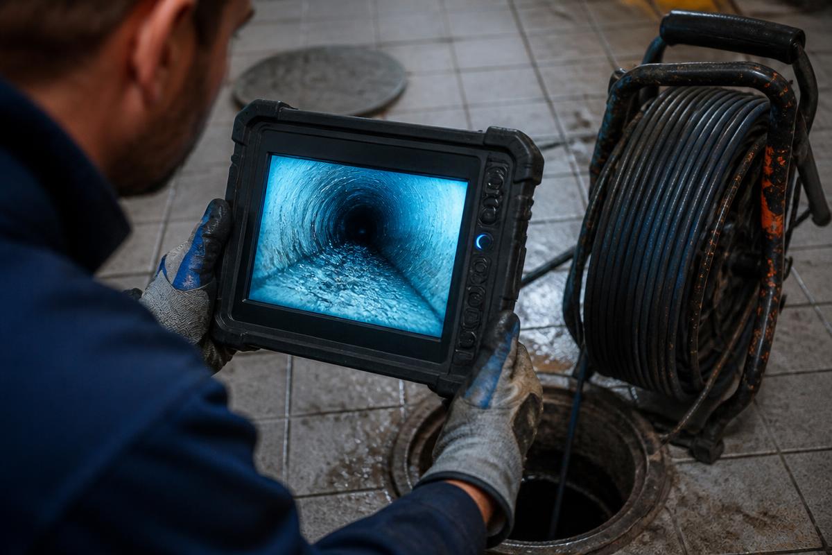 Camera-inspectie van een rioleringsbuis