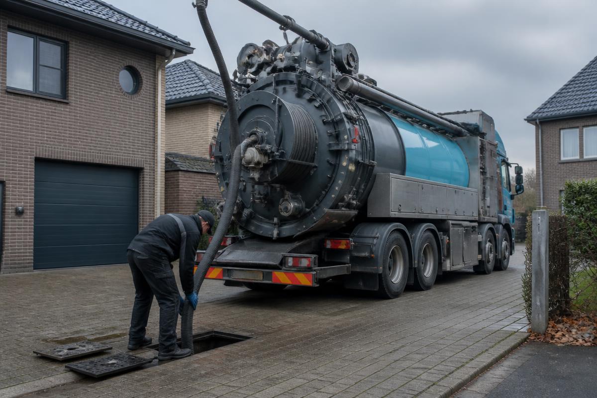 Vacuümzuigwagen van de ruimdienst van Dhoore